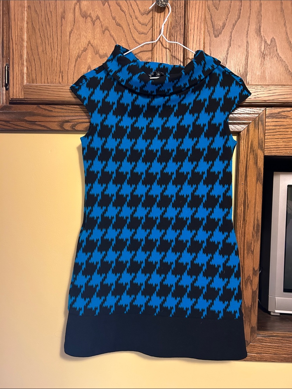 Express Blue and Black Houndstooth Mini Dress